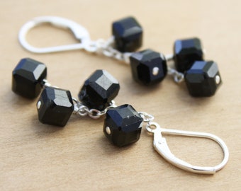 Black Tourmaline Lever Back Earrings for Grounding and Security NEW