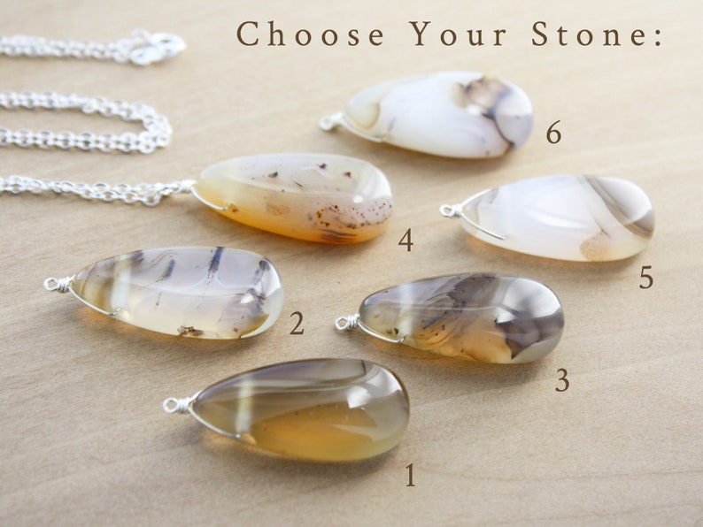 Montana Agate Necklace . Gemstone Teardrop Pendant Necklace in Sterling Silver NEW image 2
