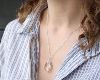 Clear Quartz Teardrop Necklace in Sterling Silver for Finding Your Purpose