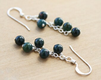 Bloodstone Earrings . Green Cluster Earrings . Dainty Dangle Earrings for Women NEW