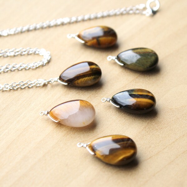 V3 Jewelry Sterling Silver with Natural Tiger Eye Cluster Drop Necklace 18