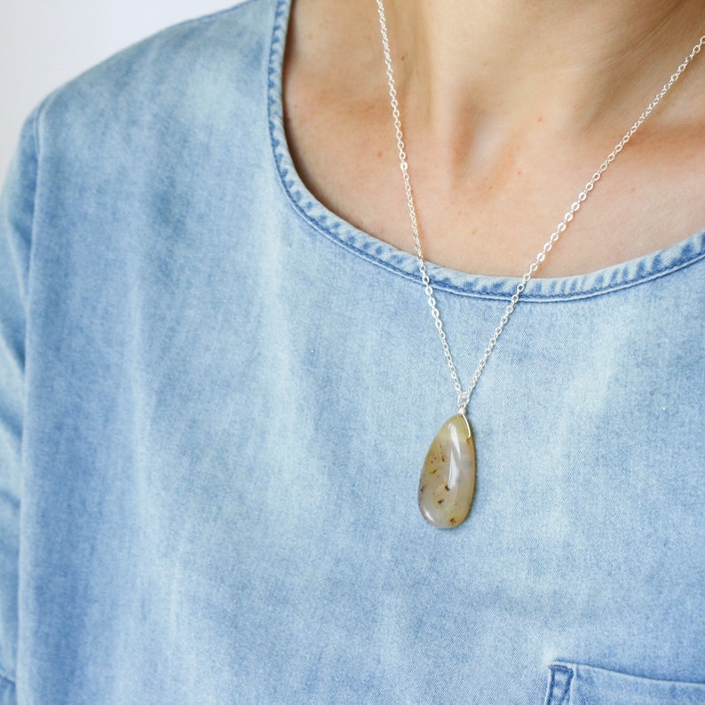 Montana Agate Necklace . Gemstone Teardrop Pendant Necklace in Sterling Silver NEW image 9