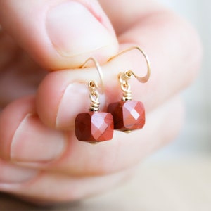 Red Jasper Earrings Dangle . Gold Stone Drop Earrings . Natural Gemstone Dangle Earrings 14k Gold Fill