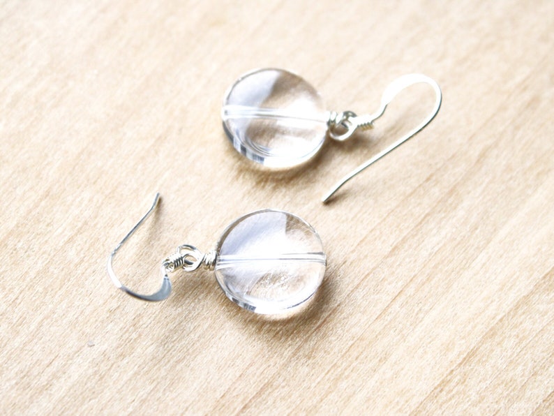 Clear Quartz Earrings Dangle . Quartz Crystal Earrings in Sterling Silver image 1