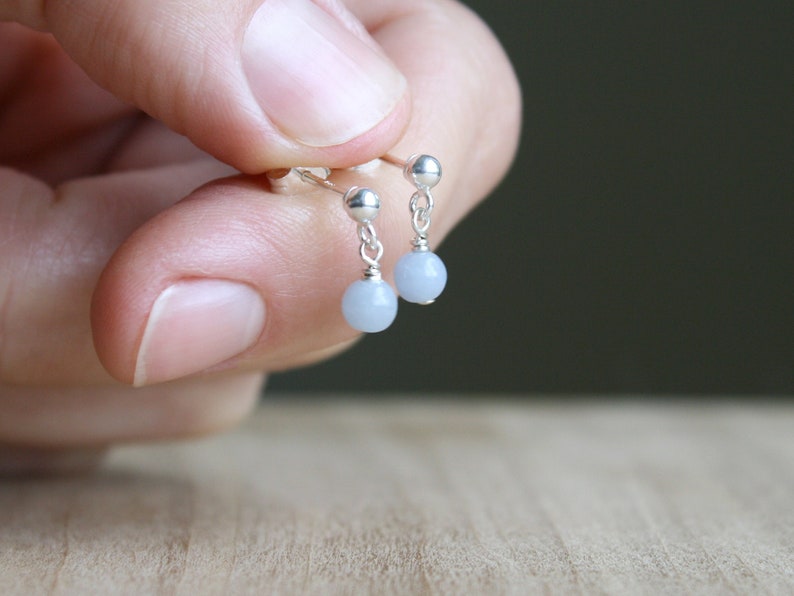 Angelite Stud Earrings . Natural Stone Earrings Dangle . Small Gemstone Earrings Studs image 1