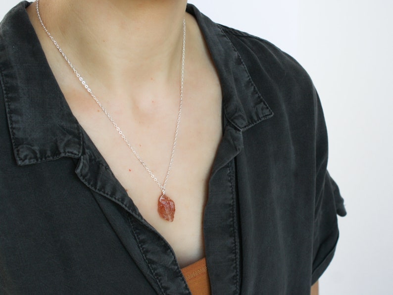 Sunstone Necklace . Raw Crystal Necklace for Women . Natural Gemstone Necklace in Sterling Silver image 6