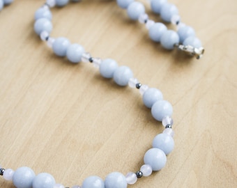 Angelite Necklace with Hematite and Blue Lace Agate for Inner Peace and Tranquility NEW