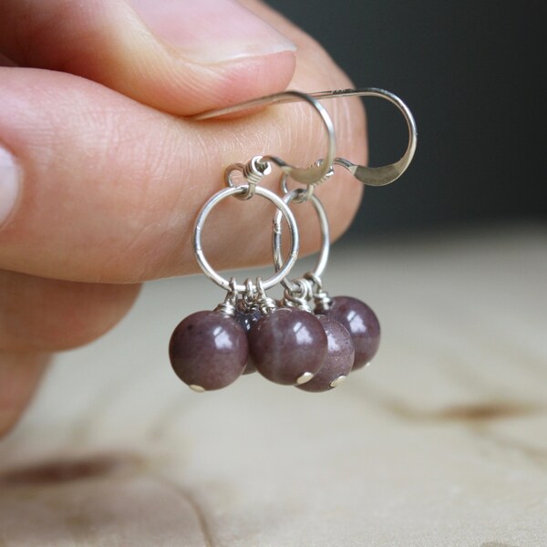 Purple Stone Earrings Dangle . Natural Gemstone Earrings Hoop . Purple Aventurine Earrings Sterling Silver