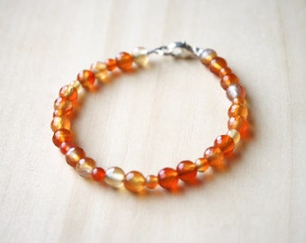 Natural Carnelian Bracelet for Women . Genuine Crystal Bracelet for Healing . Natural Stone Bead Bracelet with Sterling Silver Clasp