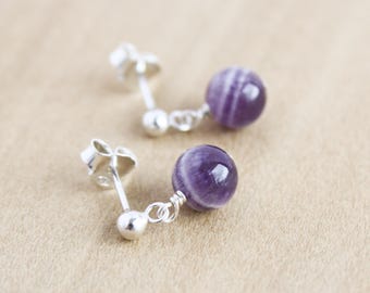 Amethyst Stud Earrings in Sterling Silver for Protection and Intuition