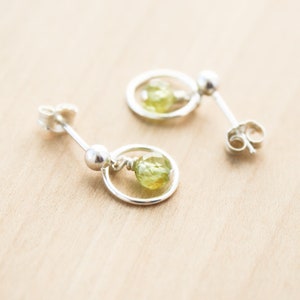 Peridot Stud Earrings Dangle . Hoop Stud Earrings . August Birthstone Earrings in Sterling Silver image 6