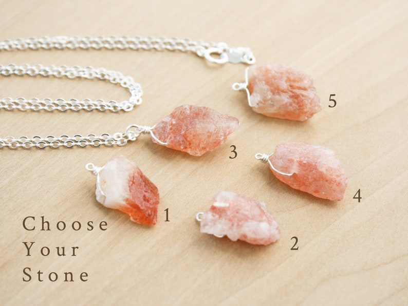 Sunstone Necklace . Raw Crystal Necklace for Women . Natural Gemstone Necklace in Sterling Silver image 2