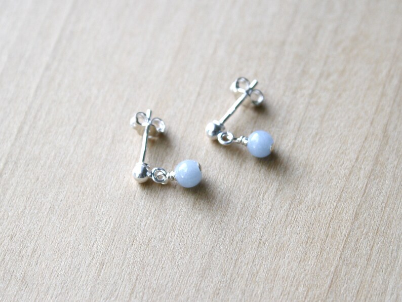 Angelite Stud Earrings . Natural Stone Earrings Dangle . Small Gemstone Earrings Studs image 2