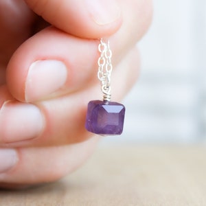 Amethyst Necklace Sterling Silver . Dainty Gemstone Necklace for Women . February Birthstone Necklace image 3