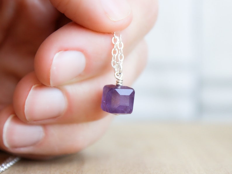 Amethyst Necklace Sterling Silver . Dainty Gemstone Necklace for Women . February Birthstone Necklace image 3