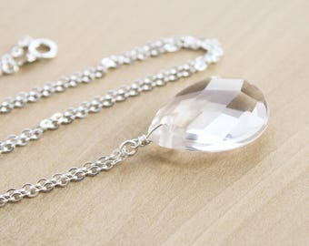 Clear Quartz Teardrop Necklace in Sterling Silver for Finding Your Purpose