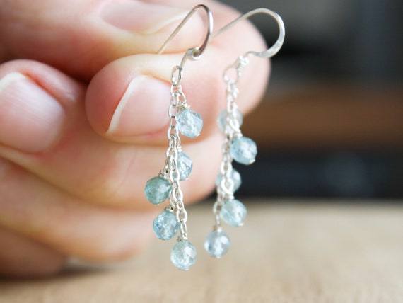 Blue Gemstone Earrings Dangle . Apatite Earrings . Natural