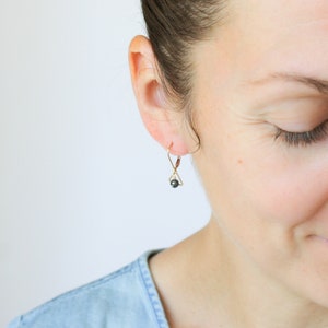 Hematite Earrings . Triangle Earrings Gold . Dainty Leverback Earrings in 14k Gold Fill NEW image 5