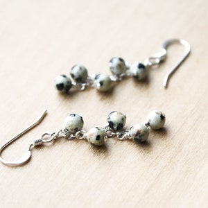 Dalmatian Jasper Earrings Dangle . Natural Gemstone Cluster Earrings in Sterling Silver image 4