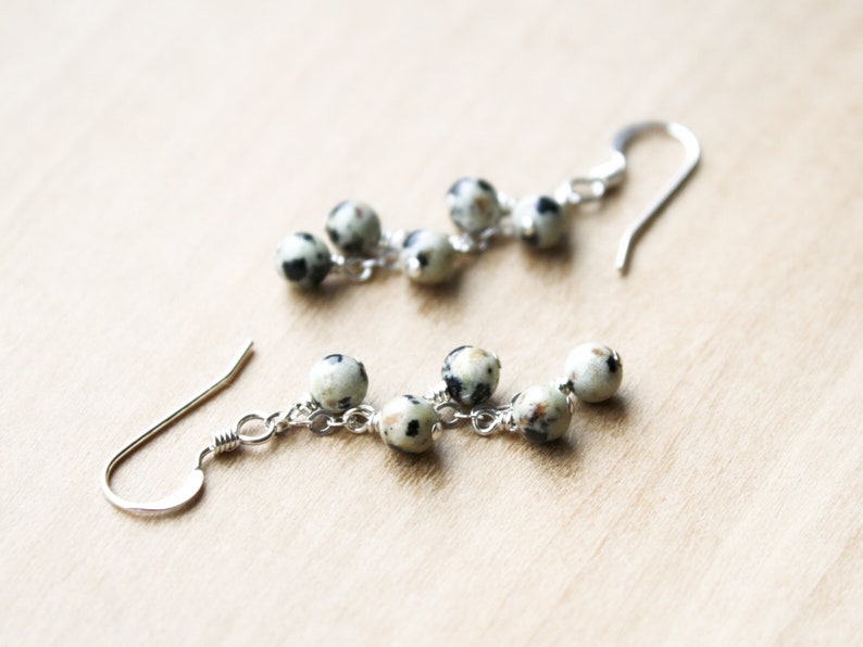 Dalmatian Jasper Earrings Dangle . Natural Gemstone Cluster Earrings in Sterling Silver image 4