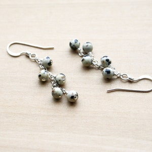 Dalmatian Jasper Earrings Dangle . Natural Gemstone Cluster Earrings in Sterling Silver image 5