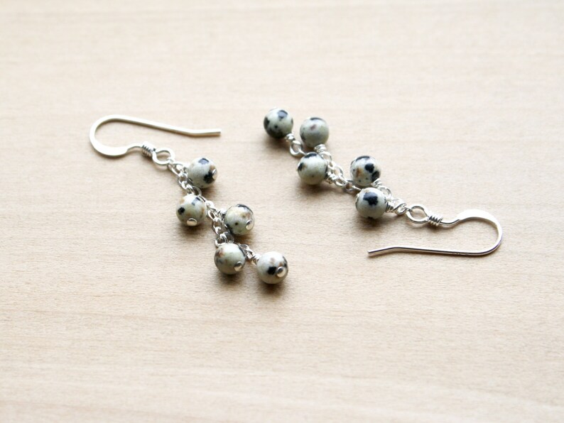 Dalmatian Jasper Earrings Dangle . Natural Gemstone Cluster Earrings in Sterling Silver image 5