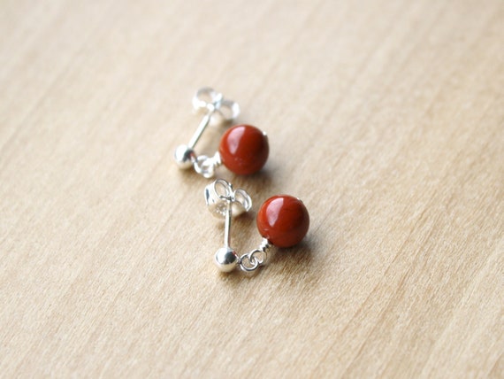 Red Jasper Stud Earrings . Small Gemstone Dangle Earrings Studs