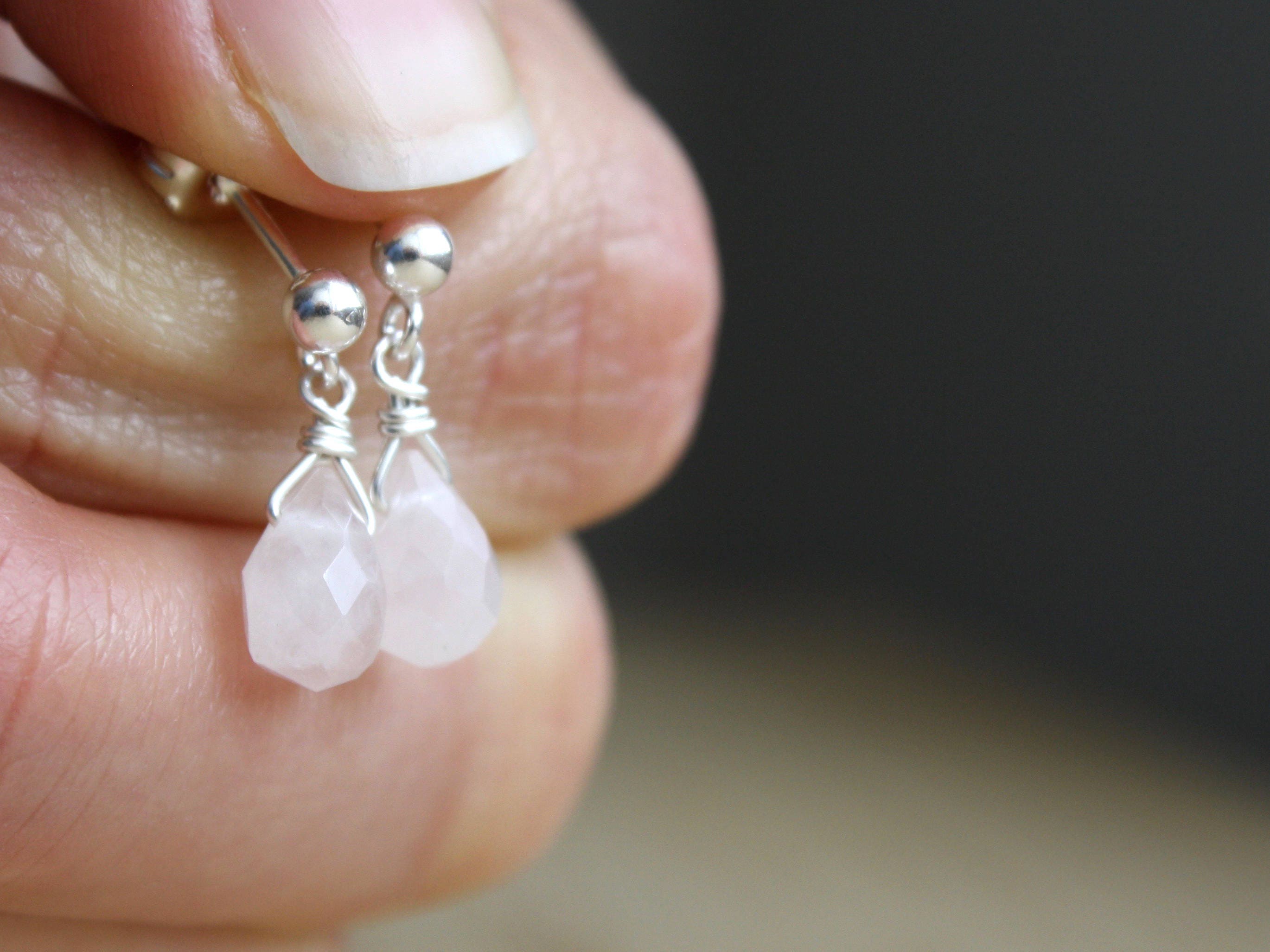 El Joyero Handmade Raw Rose Quartz Gemstone Stud Earrings