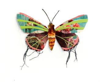 Impresión de arte mural de mariposas, impresión de arte natural de un collage de revistas recicladas