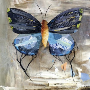 Blue – Butterfly Moth Collection | Fine Art Giclée Print | Recycled Magazine Collage Wall Art
