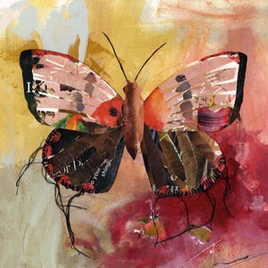 Pink Butterfly Wall Art | Nature Home Decor | Bug Artwork Print | Recycled Magazine Collage Wall Art