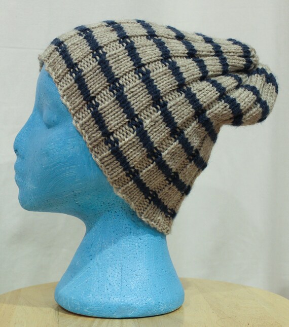 Stripe Handknit Wool Adult Beanie