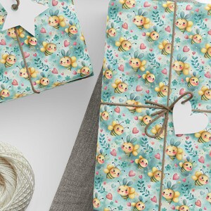 Bee Wrapping Paper | Cute Bumblebee Gift Wrap with Hearts | Baby Shower, Birthday, Valentines Day, or Mommy to Bee Gift Wrap