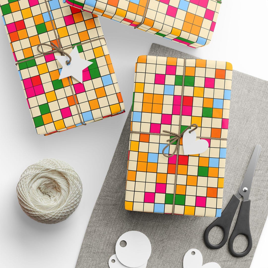 Retro Pixel Wrapping Paper | Colorful Geometric Gift Wrap - Etsy