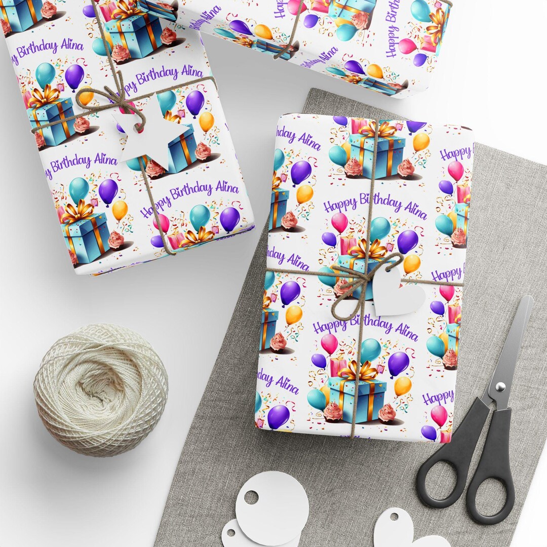 Personalized Birthday Wrapping Paper, Custom Party Gift Wrap, Name ...