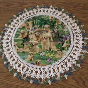 Crochet Doily Golden Retriever dogs in the Park Lace Best Doilies Multi Colors Handmade Crocheted Centerpiece Table Topper 20 image 1