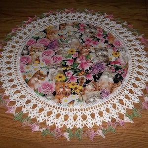 Crochet Doily Roses Cats Butterflies Flowers Lace Best Doilies Multi Colors Handmade 20 Inches Crocheted Centerpiece Table Topper