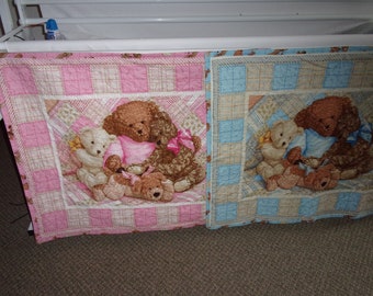 Teddy Bear Baby Quilt Quilted Baby Crib Blanket Cotton Bedding Padded Play Ma