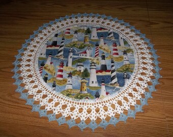 Crocheted Doily Doilies Lighthouse Doily 20 inches Lace Doily Fabric Center Crocheted Edge Centerpiece Table Topper Handmade Gift