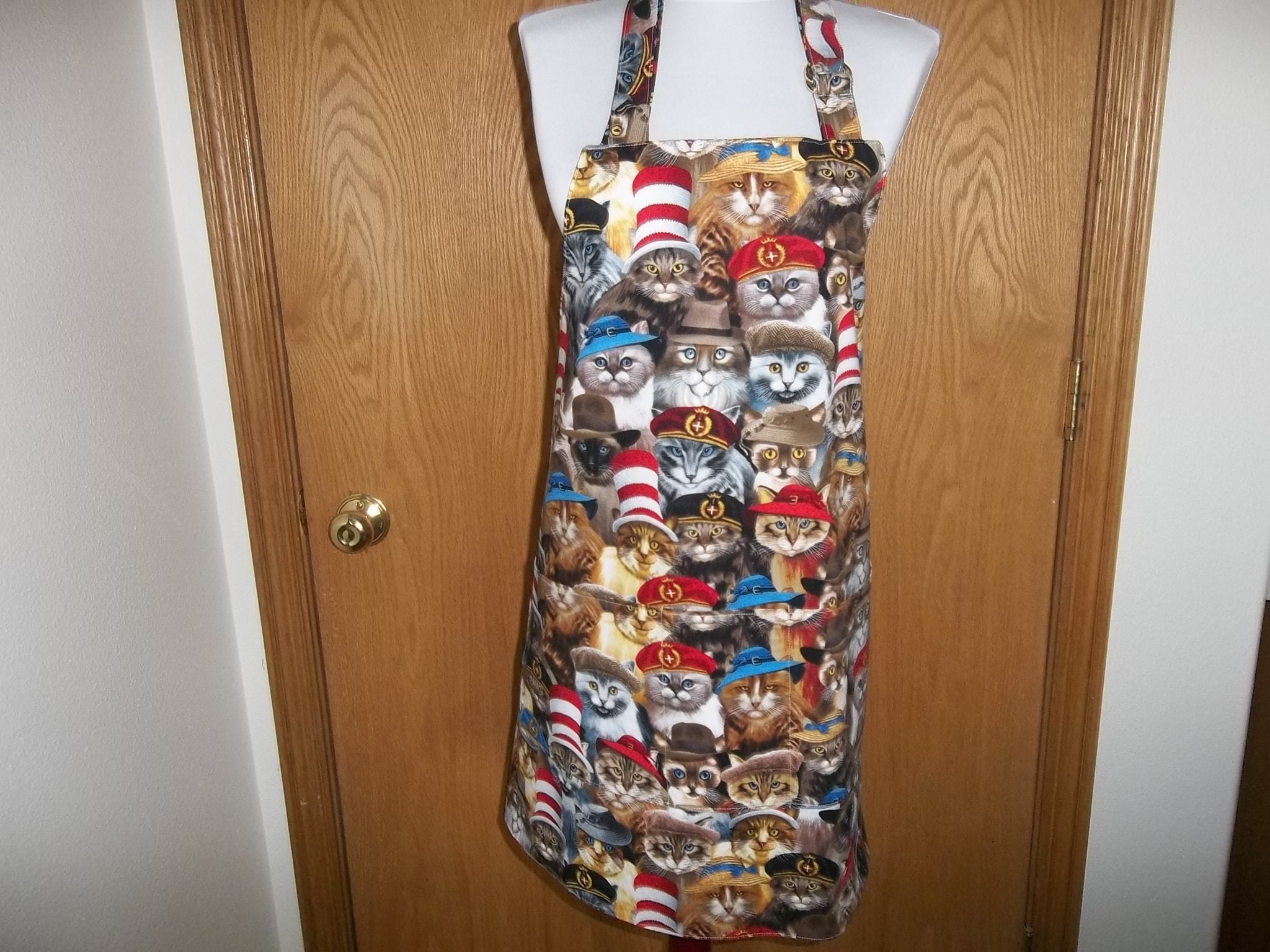 Cat Apron Womens Full Apron Reversible with Pockets