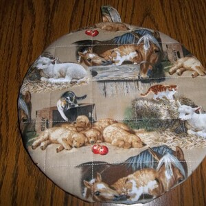 Quilted Horse Pot Holders Hot Pads Farm Animals Cotton Fabric Horses Cats Dogs Lamb Handmade Double Insulated Trivet image 4