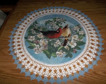 Cardinals, Crocheted Doily, Bird Centerpiece Doilies