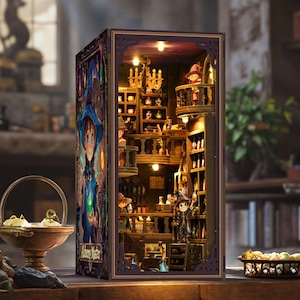 Potion Master DIY Book Nook Kit, Miniature Bookshelf Insert, Handmade 3D Wooden Puzzle, Fantasy Library Diorama, Unique Gift