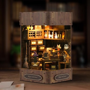 Magic Book House DIY Dollhouse Kit, Miniature Book Nook, Handmade 3D Wooden Puzzle, Unique Gift