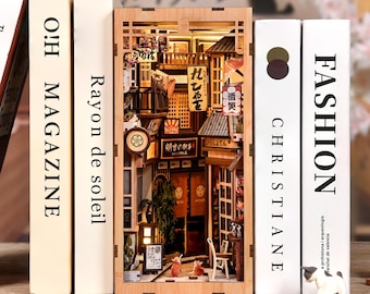 Japanese Alley Book Nook Kit, Miniature Diorama, Wooden Puzzle, LED Lights