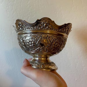Vintage silver plate ornate pedestal bowl floral marked