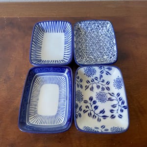 Vintage blue & white dipping dishes oriental patterned set of 4