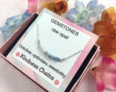 Raw Opal Ombre White Blue Minimalist Sterling Silver Gemstone Horizontal Bar Necklace