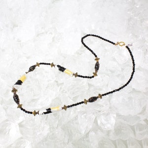 Unique piece! Vintage Murano glass necklace with black handmade pearls, decorations with gold and silver leaf, Made in Italy