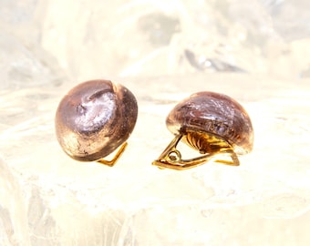 Vintage handmade Murano glass clip earrings, round, pink with silver leaf, 1980s Made in Italy